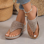 Damen Bequeme Zehentrenner-Sandalen mit Perlenschmuck und anatomischem Fußbett R&B