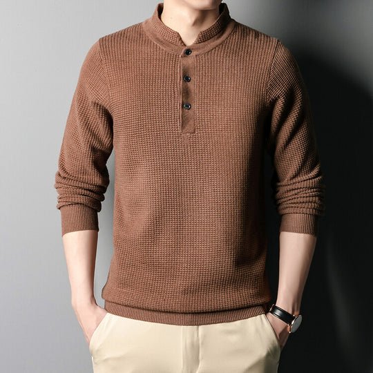 Herren Strukturierter Langarm-Pullover mit Knopfleiste R&B