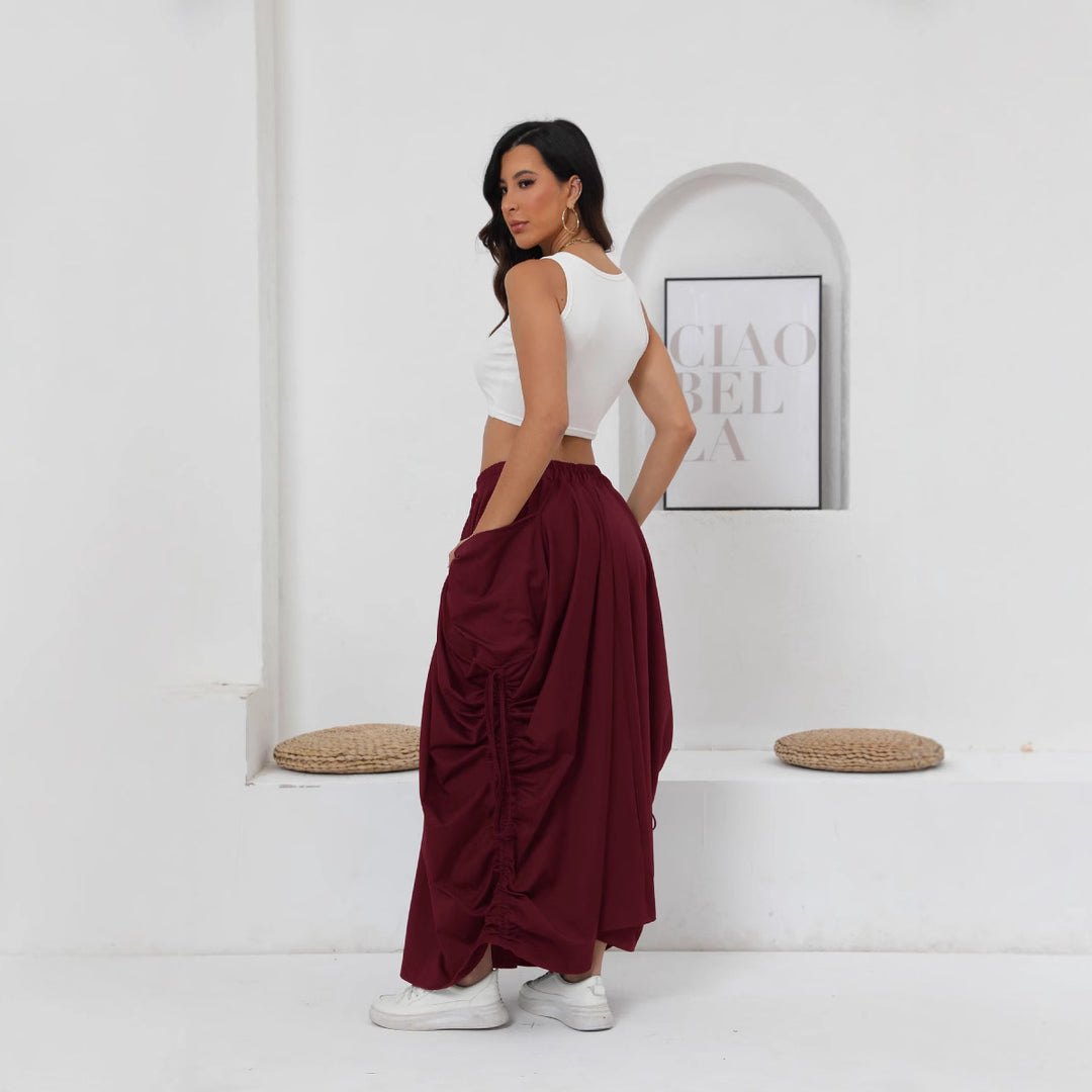 Damen Maxirock mit seitlichen Raffungen und praktischen Taschen R&B
