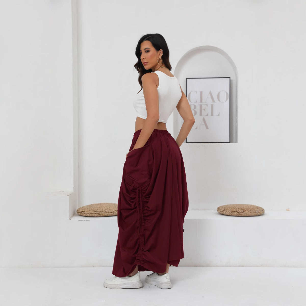 Damen Maxirock mit seitlichen Raffungen und praktischen Taschen