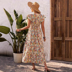 Damen Maxikleid mit fließendem Schnitt und Rüschen R&B