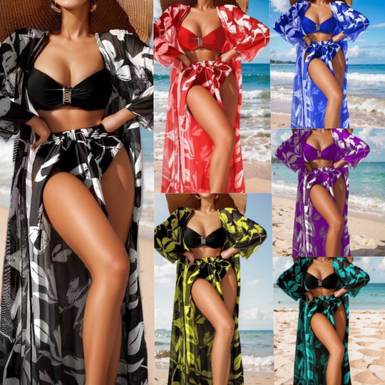 Damen Bikini-Set mit floralem Überrock und stilvollem Bandeau-Oberteil R&B