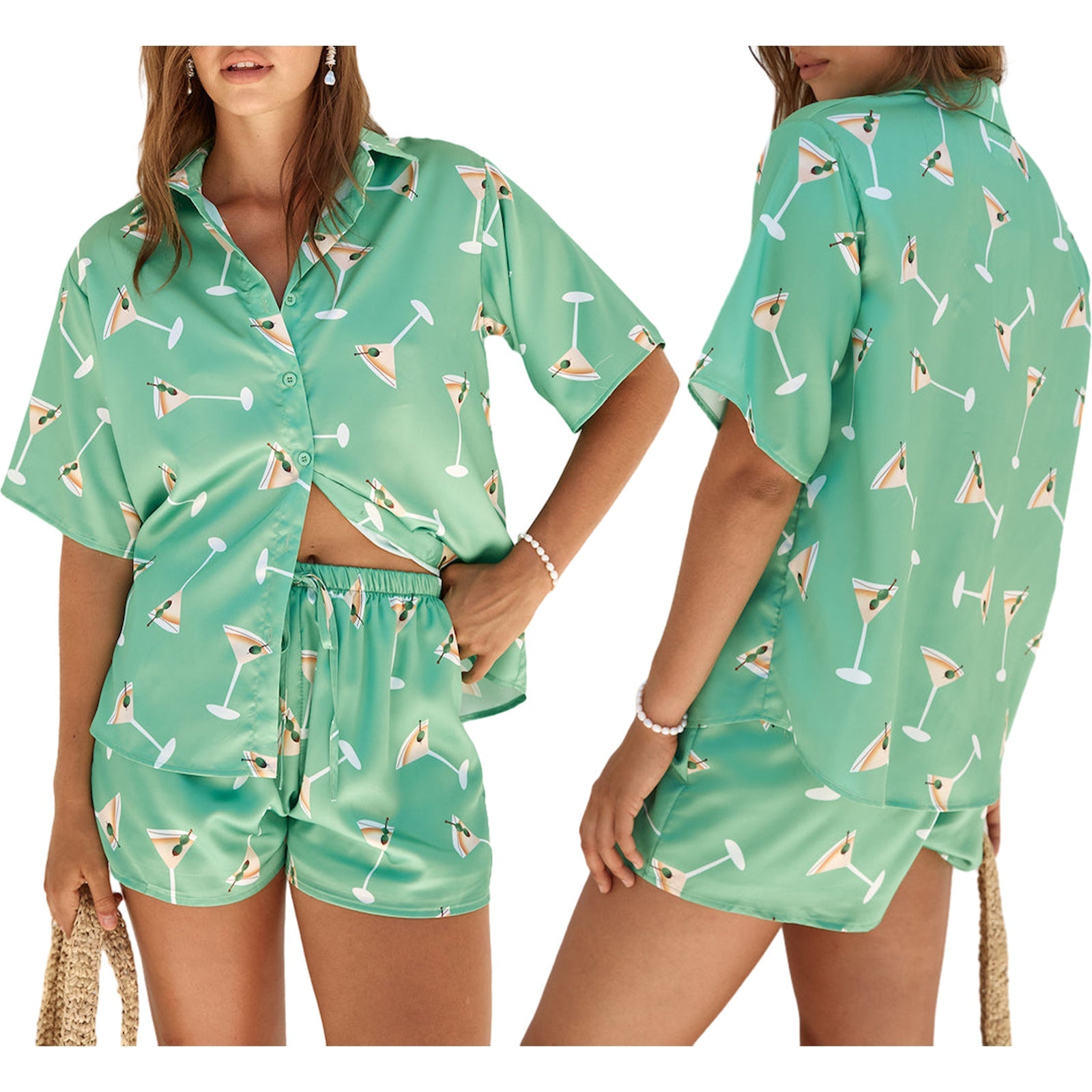 Damen Schlafanzug mit trendy Cocktail-Motiv R&B