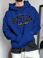 Herren Kapuzensweater mit auffälligem Boston-Print und weicher Innenseite