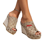 Damen Wedge-Pantoletten mit Denim-Obermaterial und raffiniertem Keilabsatz R&B