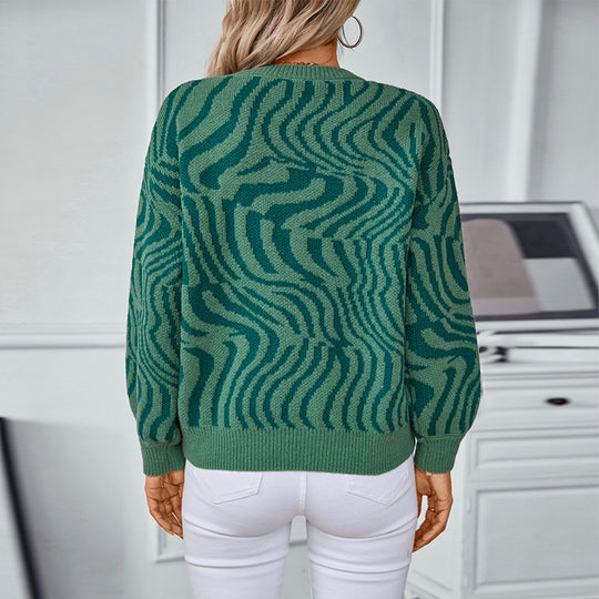 Damen modischer Strickpullover mit einzigartigem Wellenmuster R&B