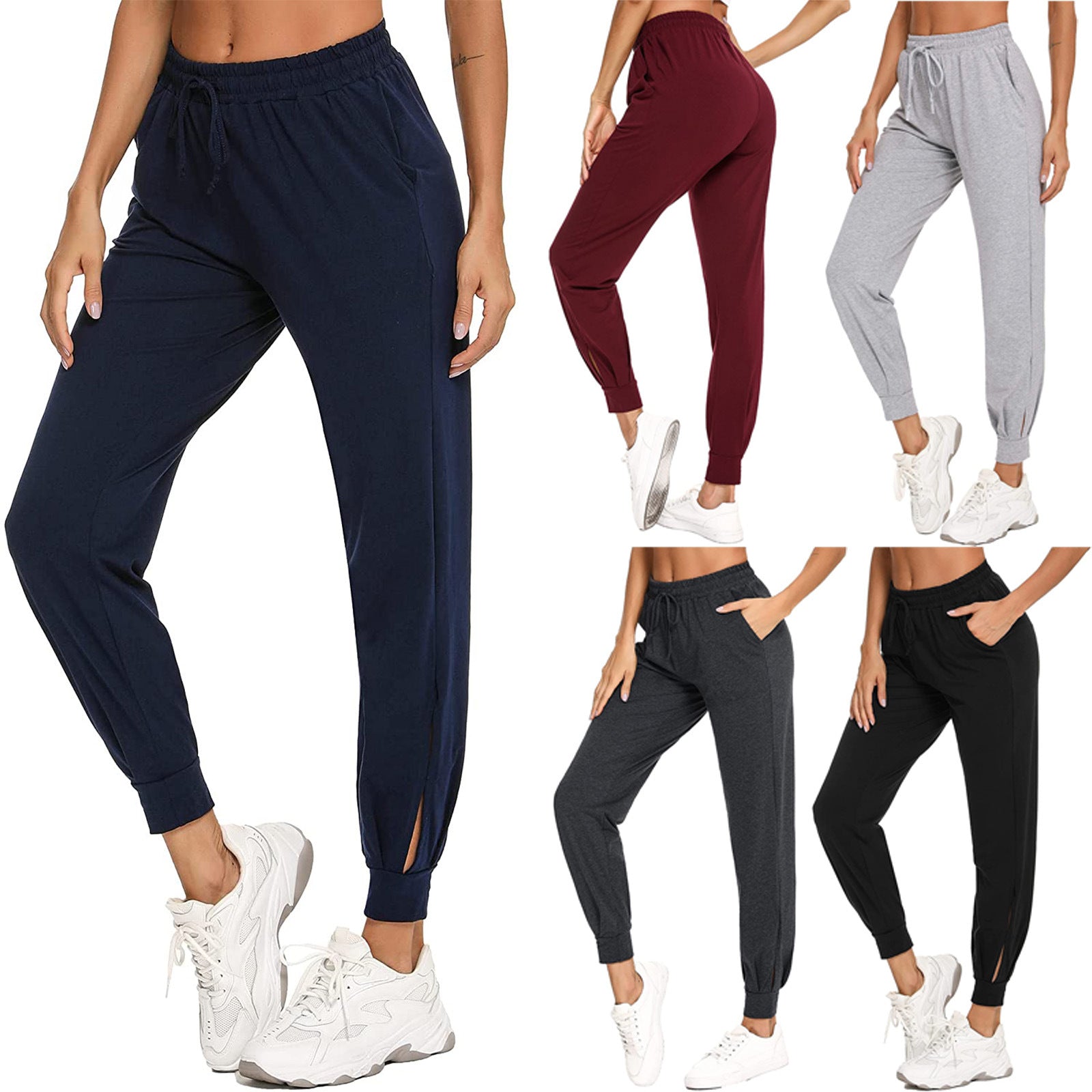 Damen Bequeme Sporthose mit elastischem Bund und seitlichen Taschen R&B