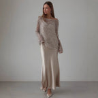 Damen Glitzernde Netzbluse mit asymmetrischem Halsausschnitt und langen Ärmeln R&B