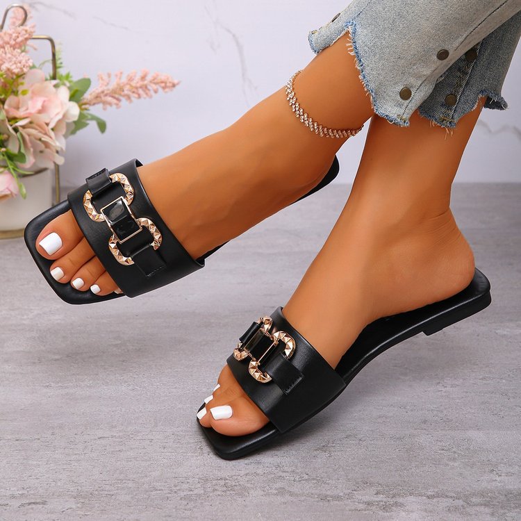 Damen Elegante Slip-On Sandalen mit dekorativer Schnalle R&B