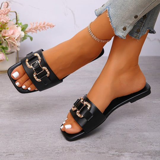 Damen Elegante Slip-On Sandalen mit dekorativer Schnalle R&B