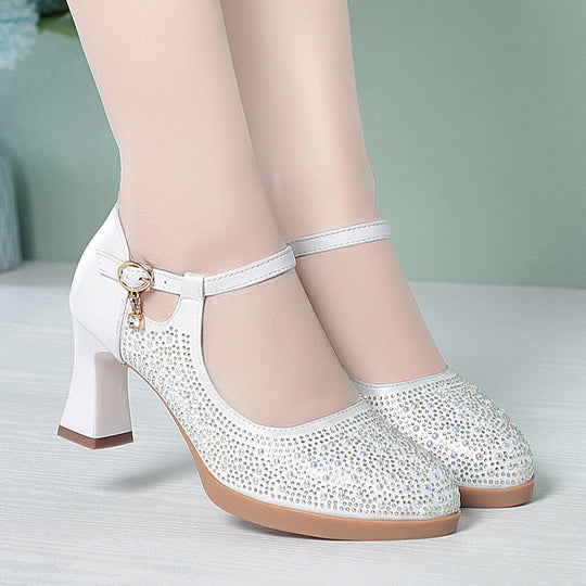 Damen Hochwertige Pumps mit funkelndem Strassbesatz und elegantem Riemen R&B
