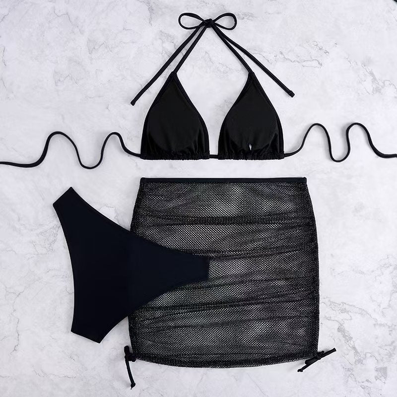 Damen Bikini-Set mit geflochtenem Rock und vielseitigem Triangel-Design R&B