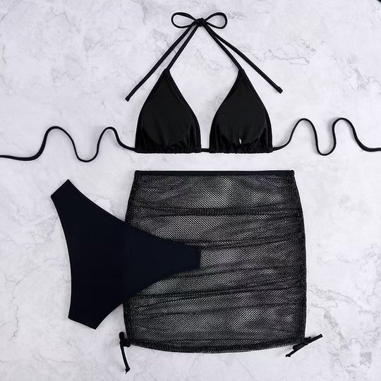 Damen Bikini-Set mit geflochtenem Rock und vielseitigem Triangel-Design R&B