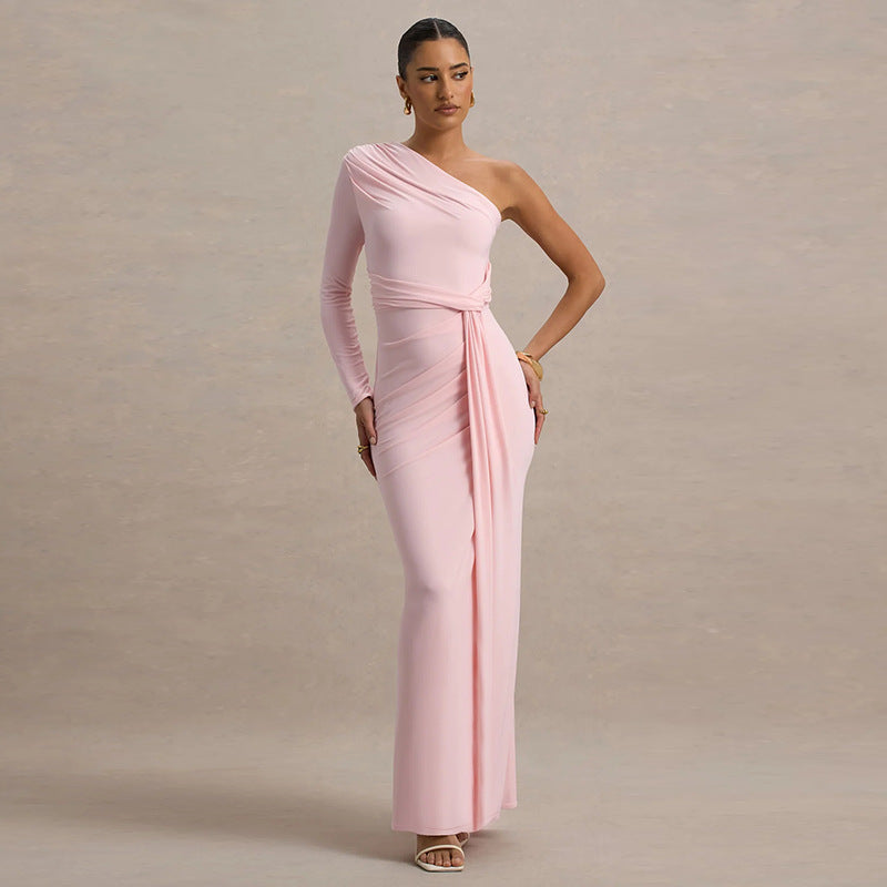 Damen Elegantes asymmetrisches Maxikleid mit Wickeldetail R&B