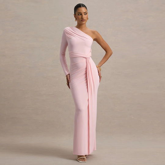 Damen Elegantes asymmetrisches Maxikleid mit Wickeldetail R&B