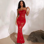 Damen Sexy Spitzenkleid mit figurbetontem Schnitt R&B