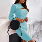 Damen Strickkleid mit seitlichem Schlitz und modischem Cut-Out-Wirbel R&B