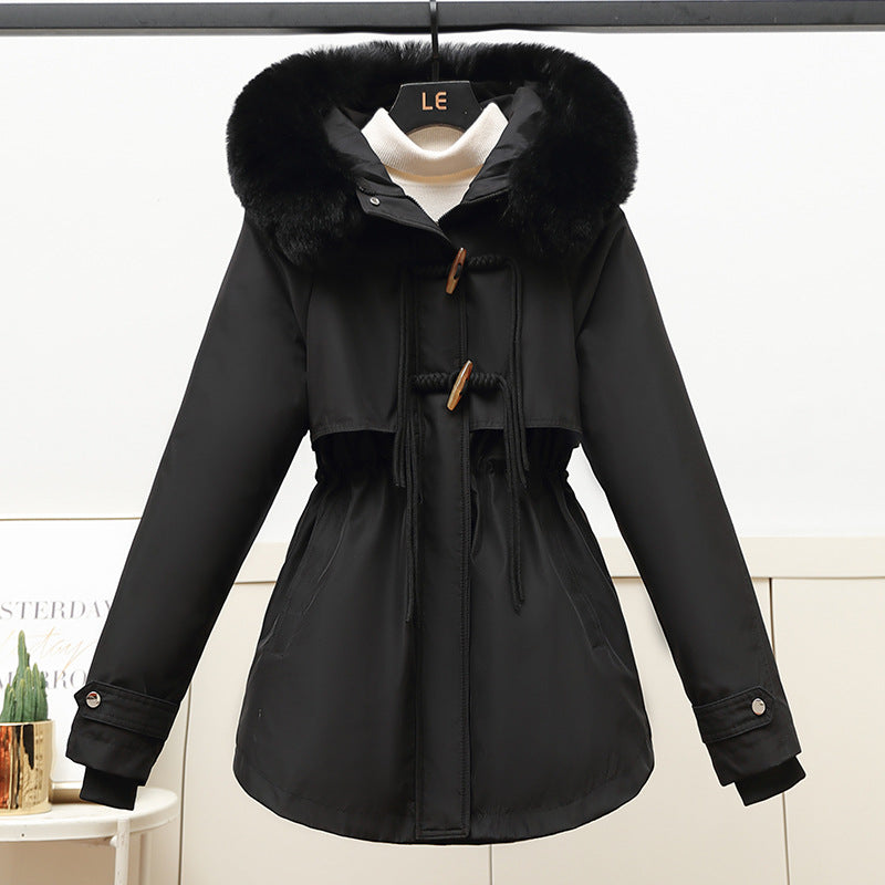 Damen Wattierte Winterjacke mit abnehmbarem Kunstfellkragen und Taillenzug R&B