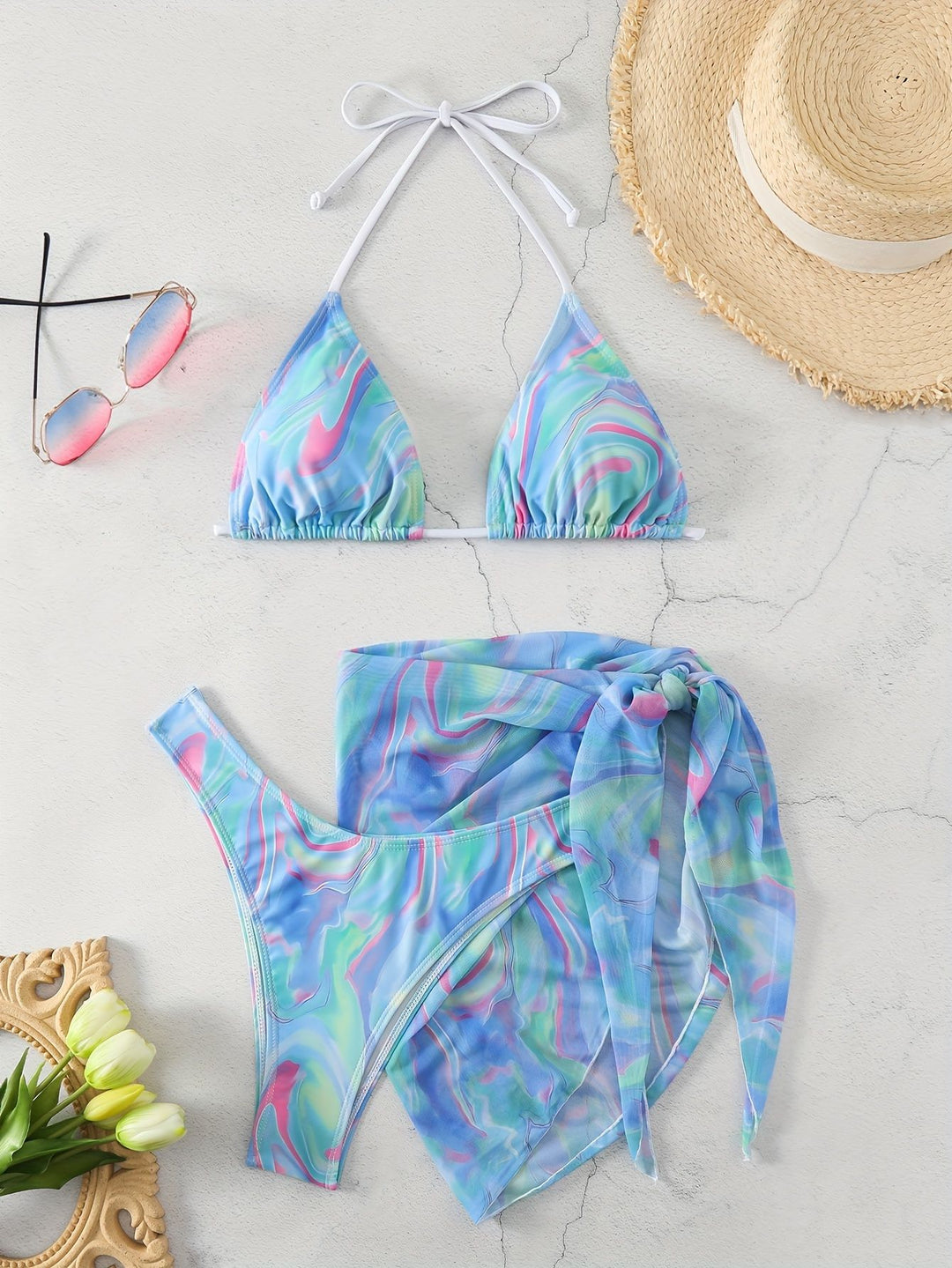 Damen Triangel-Bikini mit verspieltem Wickelrock R&B