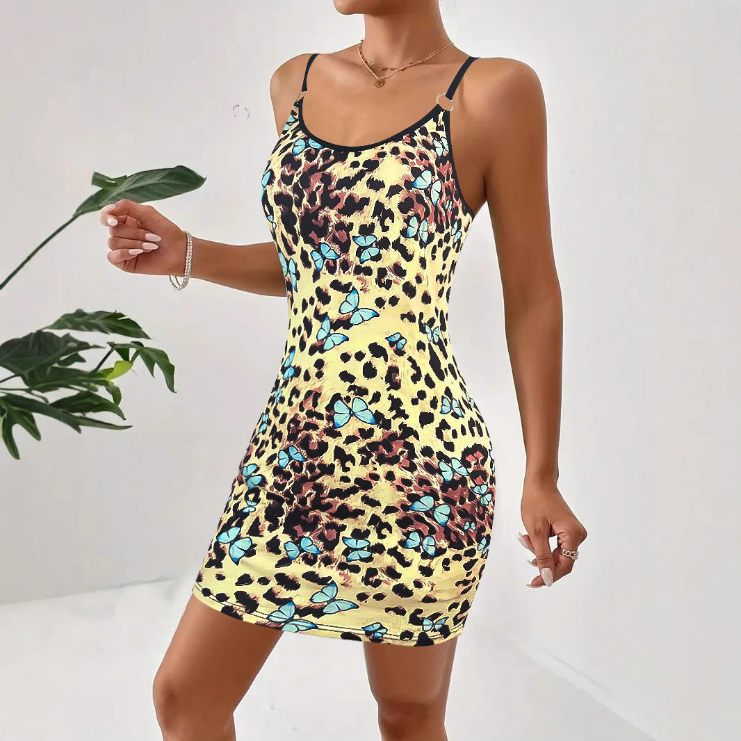 Damen figurbetontes Minikleid mit buntem Tier- und Blumenmuster R&B