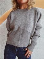 Damen gestreifter Pullover mit trendbewusstem Reißverschluss R&B