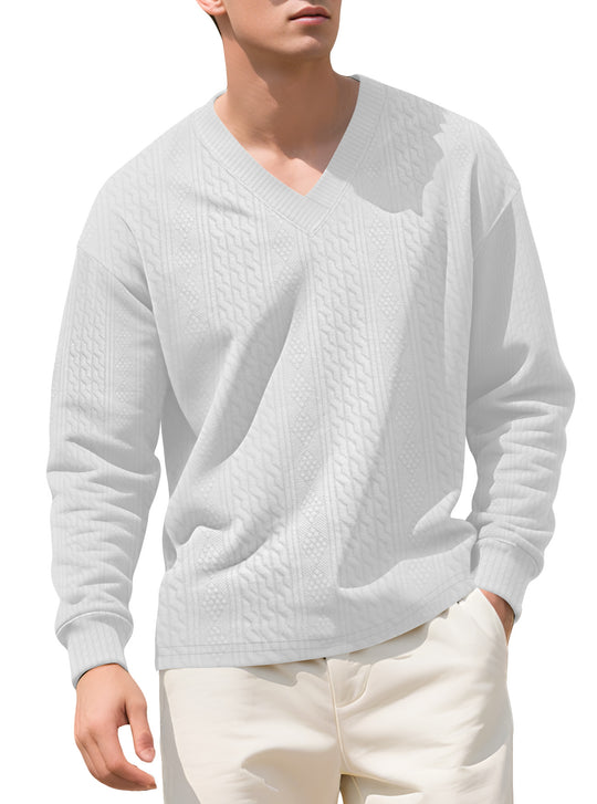 Herren nan strukturierter V-Ausschnitt Strickpullover mit Kabel- und Wabenmuster R&B