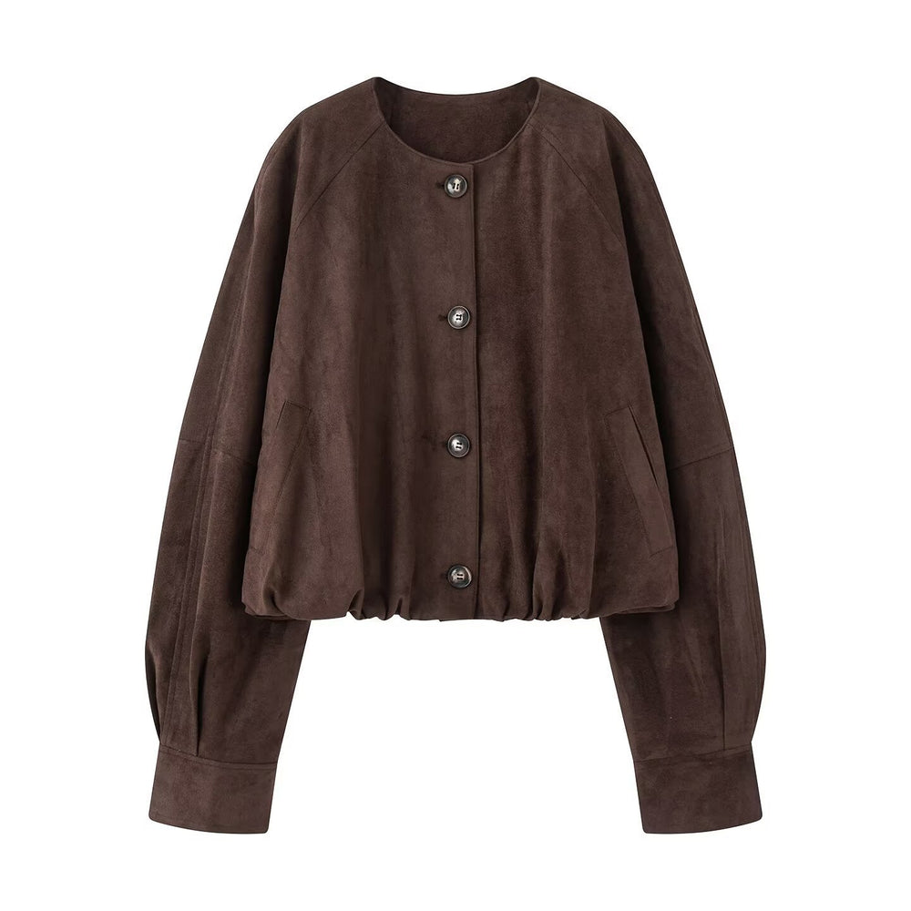 Damen elegante und lockere Blusenjacke aus Kunstleder R&B