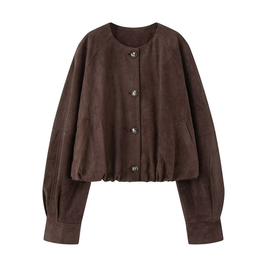 Damen elegante und lockere Blusenjacke aus Kunstleder R&B