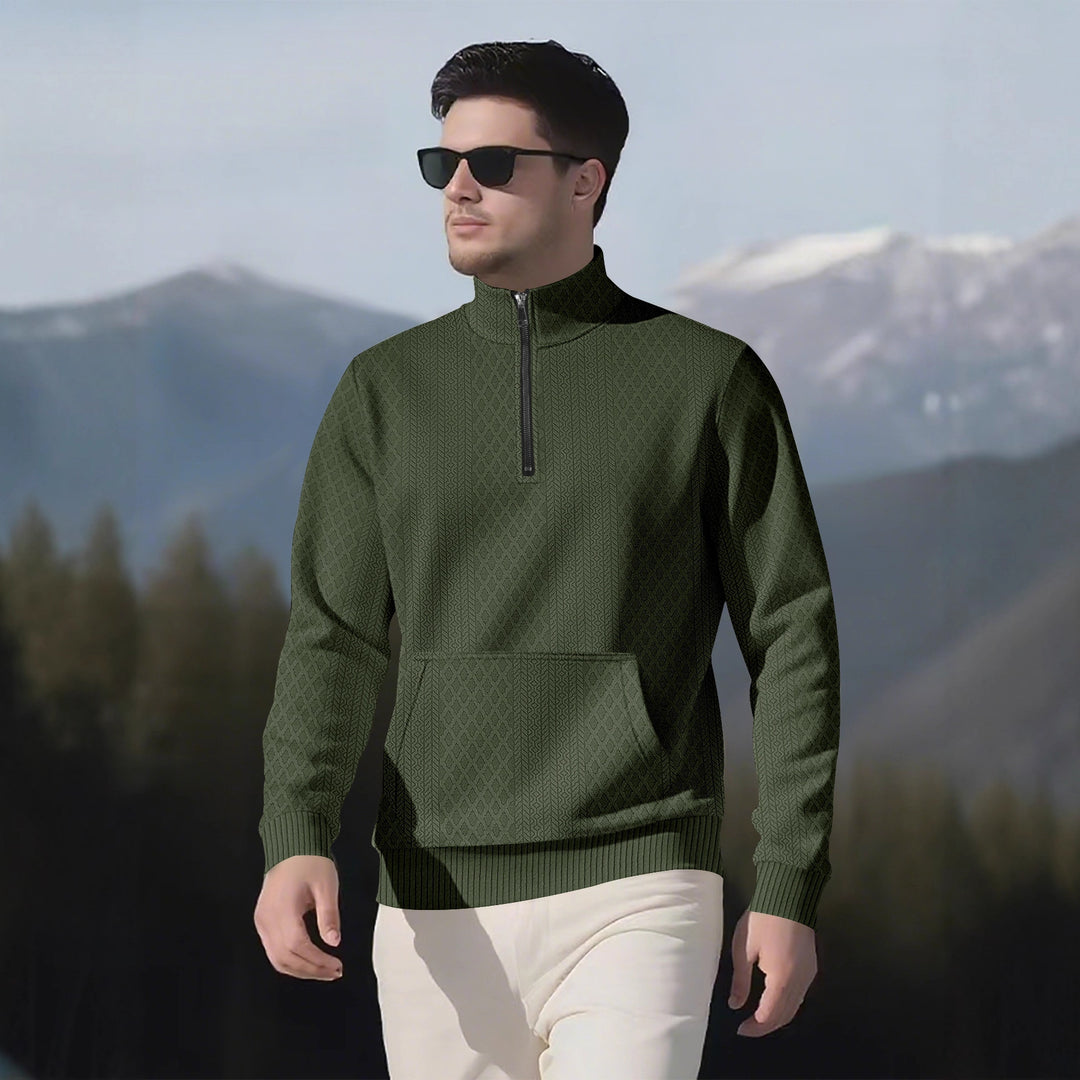 Herren Sweatpullover mit Stehkragen und praktischen Taschen R&B