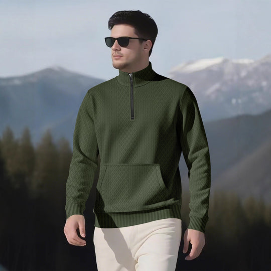 Herren Sweatpullover mit Stehkragen und praktischen Taschen R&B