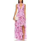 Damen Romantisches Maxi-Party Kleid mit voluminösen Rüschendetails EB