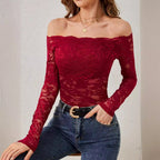 Damen Off-Shoulder Spitze Bodybluse R&B