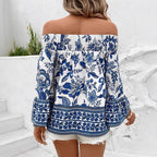 Damen Off-Shoulder Bluse mit floralem Muster und Rüschendetails R&B