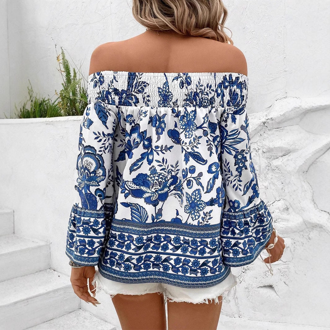 Damen Off-Shoulder Bluse mit floralem Muster und Rüschendetails R&B