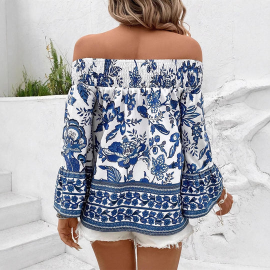 Damen Off-Shoulder Bluse mit floralem Muster und Rüschendetails R&B