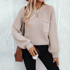 Damen Pullover mit strukturiertem Zopfmuster und Brusttasche