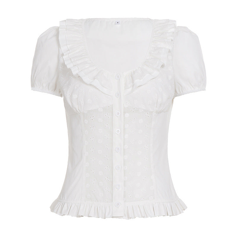 Damen Rüschenshirt mit floralem Design und voluminösen Ärmeln R&B