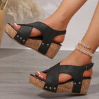 Damen Keil-Sandalen mit verstellbarem Riemen und Korksohle R&B