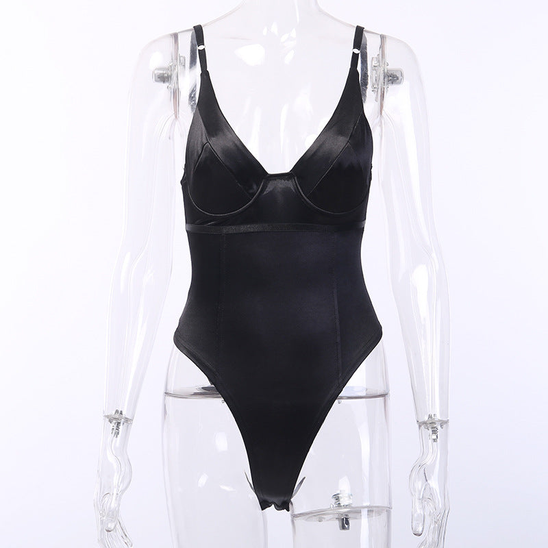 Damen Satin-Bustier-Top mit tiefem V-Ausschnitt und eleganter Passform R&B