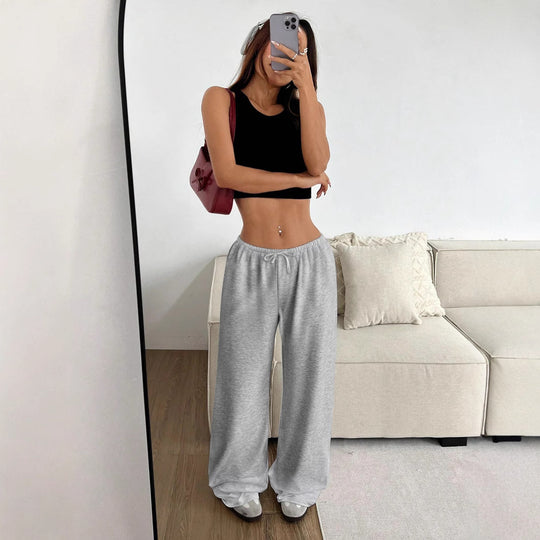 Damen lässiges Cropped-Oberteil und weite Hose Set R&B