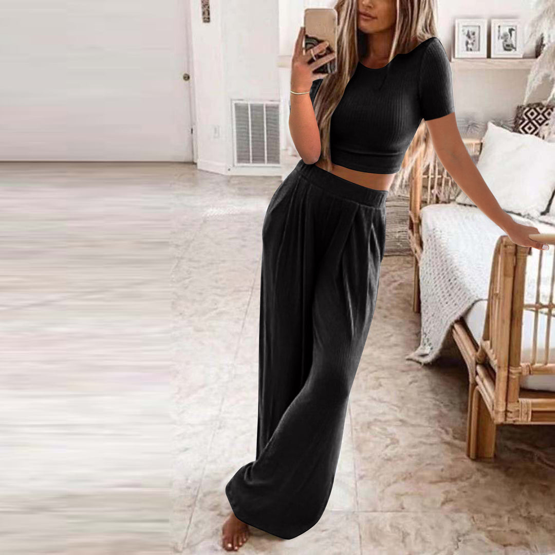 Damen Set aus kurzer Strickoberteile und weiten Hosen R&B