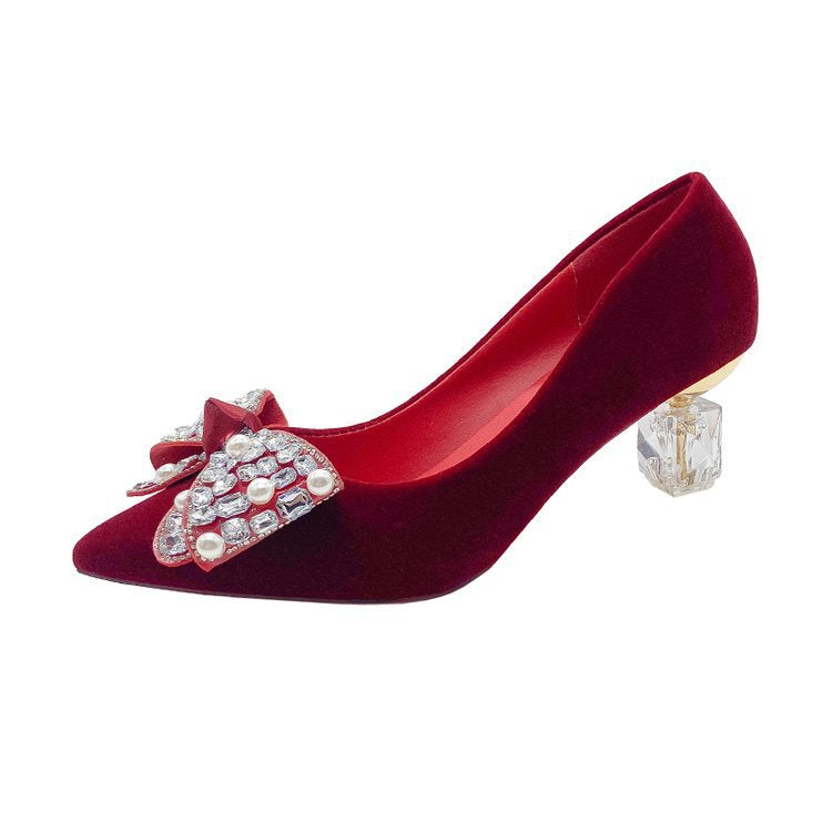 Damen elegante High Heel Pumps mit funkelndem Schleifenakzent R&B