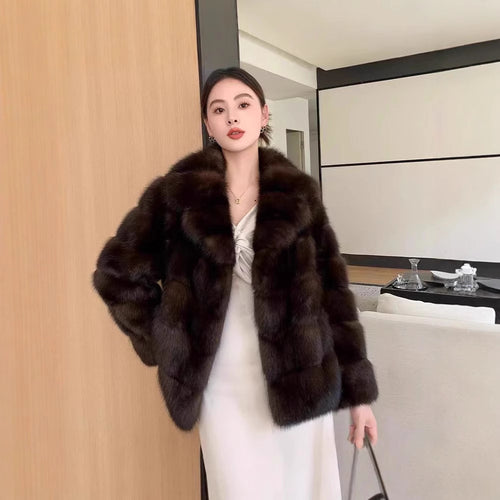 Damen luxuriöse und warme Kunstpelzjacke R&B