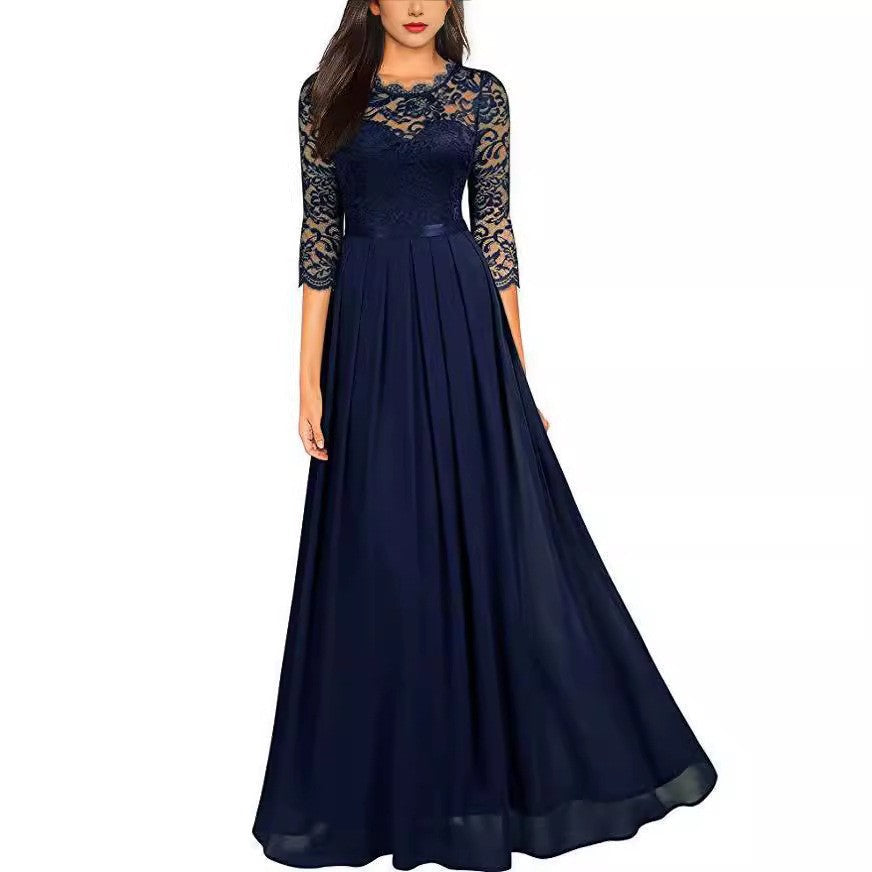Damen Elegantes Maxikleid mit spitzen Ärmeln und feiner Chiffon-Optik R&B