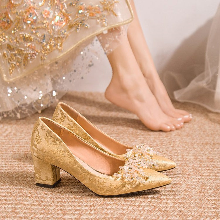 Damen elegante Stiletto-Pumps mit floraler Strass-Applikation R&B