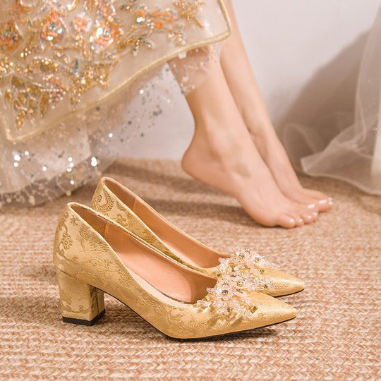Damen elegante Stiletto-Pumps mit floraler Strass-Applikation R&B