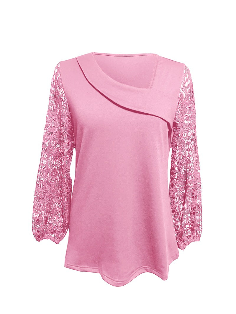 Damen Bluse mit modernen Spitzenärmel und elegantem V-Ausschnitt Heidi-Mode