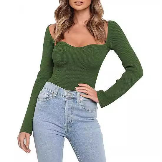 Damen figurschmeichelndes Crop-Top mit asymmetrischem Ausschnitt und langen Ärmeln R&B