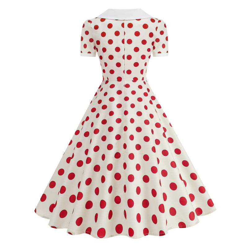 Damen Retro Maxikleid mit Kragen und Punkten R&B