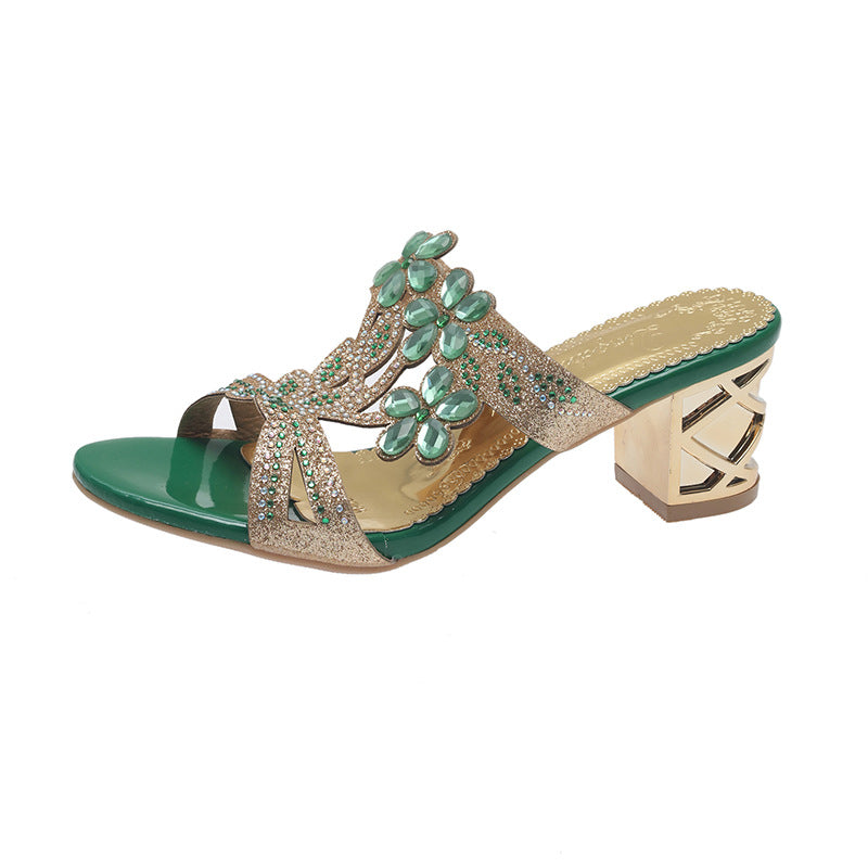 Damen Offene Mules mit verzierenden Blumen und komfortablem Blockabsatz R&B